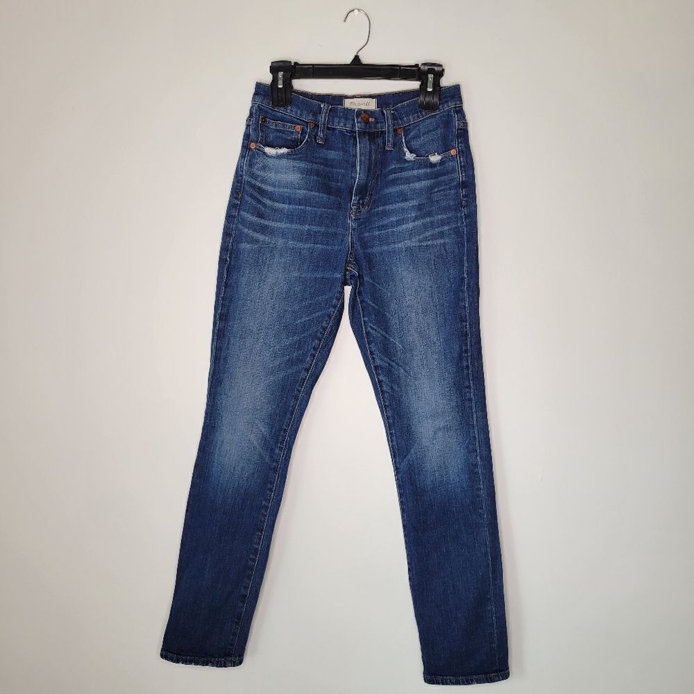 Madewell Slim High-Rise Boyjean Blue Boyfriend Jeans Distressed 26 Medium